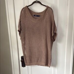 Eloquii Tan Crew Neck Sweater with Textured Knit Size 18W/20W